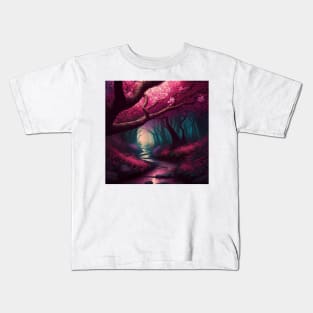 Cherry Blossom Forest with Gentle Stream Kids T-Shirt